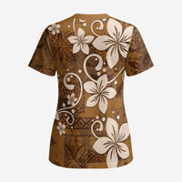 Plumeria Floral Tapa Pattern Vintage Gold Scrub Top LT01 - Polynesian Pride