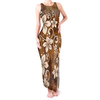 Plumeria Floral Tapa Pattern Vintage Gold Tank Maxi Dress LT01 Women Gold - Polynesian Pride