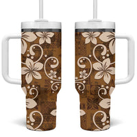 Plumeria Floral Tapa Pattern Vintage Gold Tumbler With Handle