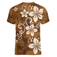 Plumeria Floral Tapa Pattern Vintage Gold Women V-Neck T-Shirt LT01 - Polynesian Pride
