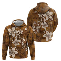 Plumeria Floral Tapa Pattern Vintage Gold Zip Hoodie