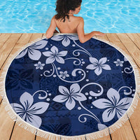 Plumeria Floral Tapa Pattern Navy Blue Beach Blanket LT01 - Polynesian Pride