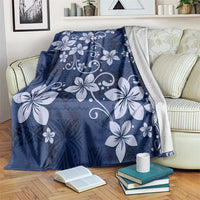 Plumeria Floral Tapa Pattern Navy Blue Blanket LT01 Blue - Polynesian Pride