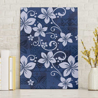Plumeria Floral Tapa Pattern Navy Blue Canvas Wall Art LT01 Without Frame Blue - Polynesian Pride