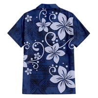Plumeria Floral Tapa Pattern Navy Blue Family Matching Tank Maxi Dress and Hawaiian Shirt