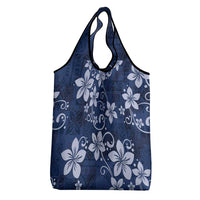 Plumeria Floral Tapa Pattern Navy Blue Grocery Bag LT01 - Polynesian Pride