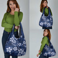 Plumeria Floral Tapa Pattern Navy Blue Grocery Bag LT01 - Polynesian Pride