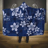 Plumeria Floral Tapa Pattern Navy Blue Hooded Blanket LT01 - Polynesian Pride