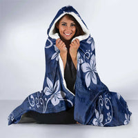 Plumeria Floral Tapa Pattern Navy Blue Hooded Blanket LT01 - Polynesian Pride
