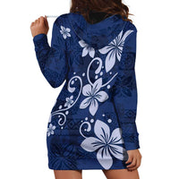 Plumeria Floral Tapa Pattern Navy Blue Hoodie Dress LT01 - Polynesian Pride