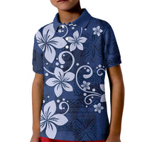 Plumeria Floral Tapa Pattern Navy Blue Kid Polo Shirt