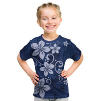 Plumeria Floral Tapa Pattern Navy Blue Kid T Shirt