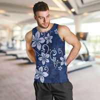 Plumeria Floral Tapa Pattern Navy Blue Men Tank Top LT01 Blue - Polynesian Pride