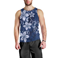 Plumeria Floral Tapa Pattern Navy Blue Men Tank Top LT01 - Polynesian Pride