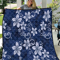Plumeria Floral Tapa Pattern Navy Blue Quilt