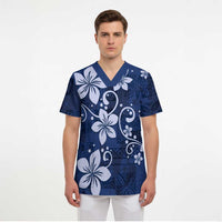 Plumeria Floral Tapa Pattern Navy Blue Scrub Top LT01 - Polynesian Pride