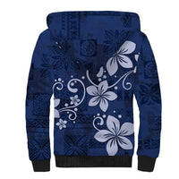 Plumeria Floral Tapa Pattern Navy Blue Sherpa Hoodie LT01 - Polynesian Pride