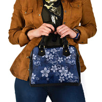 Plumeria Floral Tapa Pattern Navy Blue Shoulder Handbag