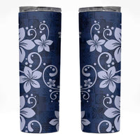 Plumeria Floral Tapa Pattern Navy Blue Skinny Tumbler LT01 Blue - Polynesian Pride