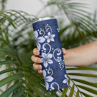 Plumeria Floral Tapa Pattern Navy Blue Skinny Tumbler LT01 - Polynesian Pride
