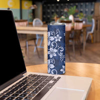 Plumeria Floral Tapa Pattern Navy Blue Skinny Tumbler LT01 - Polynesian Pride