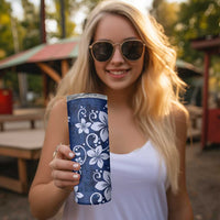 Plumeria Floral Tapa Pattern Navy Blue Skinny Tumbler LT01 - Polynesian Pride