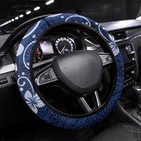 Plumeria Floral Tapa Pattern Navy Blue Steering Wheel Cover LT01 Universal Fit Blue - Polynesian Pride