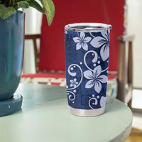 Plumeria Floral Tapa Pattern Navy Blue Tumbler Cup LT01 - Polynesian Pride