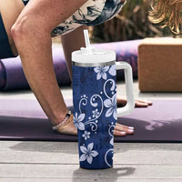 Plumeria Floral Tapa Pattern Navy Blue Tumbler With Handle LT01 - Polynesian Pride