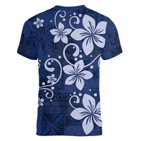 Plumeria Floral Tapa Pattern Navy Blue Women V-Neck T-Shirt LT01 - Polynesian Pride
