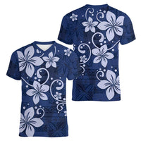 Plumeria Floral Tapa Pattern Navy Blue Women V-Neck T-Shirt LT01 - Polynesian Pride