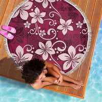 Plumeria Floral Tapa Pattern Ruby Pink Beach Blanket LT01 - Polynesian Pride