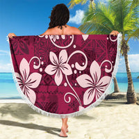 Plumeria Floral Tapa Pattern Ruby Pink Beach Blanket LT01 - Polynesian Pride