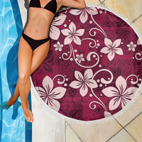 Plumeria Floral Tapa Pattern Ruby Pink Beach Blanket LT01 - Polynesian Pride