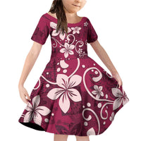 Plumeria Floral Tapa Pattern Ruby Pink Family Matching Off Shoulder Short Dress and Hawaiian Shirt LT01 Daughter's Dress Pink - Polynesian Pride