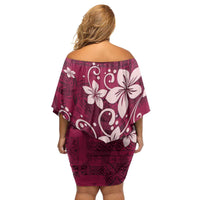 Plumeria Floral Tapa Pattern Ruby Pink Family Matching Off Shoulder Short Dress and Hawaiian Shirt LT01 - Polynesian Pride