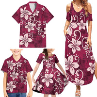 Plumeria Floral Tapa Pattern Ruby Pink Family Matching Summer Maxi Dress and Hawaiian Shirt LT01 - Polynesian Pride