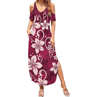 Plumeria Floral Tapa Pattern Ruby Pink Family Matching Summer Maxi Dress and Hawaiian Shirt LT01 Mom's Dress Pink - Polynesian Pride