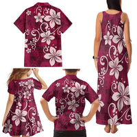 Plumeria Floral Tapa Pattern Ruby Pink Family Matching Tank Maxi Dress and Hawaiian Shirt LT01 - Polynesian Pride