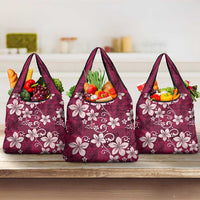 Plumeria Floral Tapa Pattern Ruby Pink Grocery Bag LT01 3-pack One Size Pink - Polynesian Pride