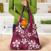 Plumeria Floral Tapa Pattern Ruby Pink Grocery Bag LT01 - Polynesian Pride