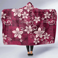 Plumeria Floral Tapa Pattern Ruby Pink Hooded Blanket LT01 One Size Pink - Polynesian Pride