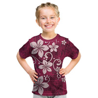Plumeria Floral Tapa Pattern Ruby Pink Kid T Shirt