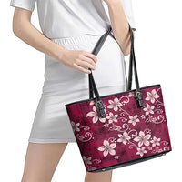 Plumeria Floral Tapa Pattern Ruby Pink Leather Tote Bag LT01 - Polynesian Pride