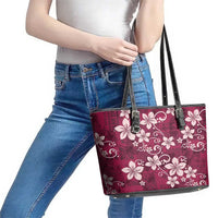 Plumeria Floral Tapa Pattern Ruby Pink Leather Tote Bag LT01 - Polynesian Pride