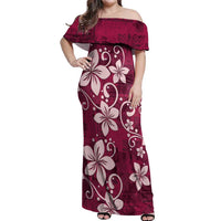 Plumeria Floral Tapa Pattern Ruby Pink Off Shoulder Maxi Dress LT01 Women Pink - Polynesian Pride