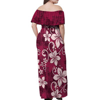 Plumeria Floral Tapa Pattern Ruby Pink Off Shoulder Maxi Dress LT01 - Polynesian Pride