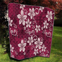 Plumeria Floral Tapa Pattern Ruby Pink Quilt