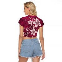 Plumeria Floral Tapa Pattern Ruby Pink Raglan Cropped T Shirt LT01 - Polynesian Pride