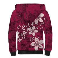 Plumeria Floral Tapa Pattern Ruby Pink Sherpa Hoodie LT01 - Polynesian Pride